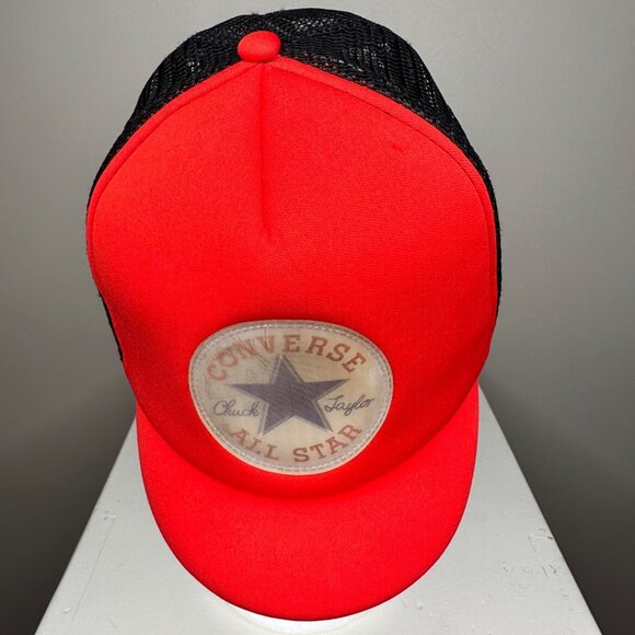 Converse Hat Trucker Cap All Star Chuck Taylor Snapback Short Bill Red Black - Picture 2 of 7